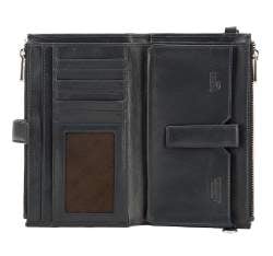 Damski portfel ze skóry z funkcją kopertówki, ciemny granat, 26-1-444-N, Zdjęcie 1