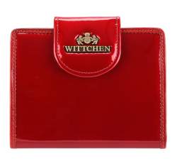 Damski portfel ze skóry lakierowany z ozdobną napą, czerwony, 25-1-362-0, Zdjęcie 1