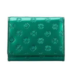 Damski portfel z lakierowanej skóry z monogramem mały, zielony, 34-1-070-000, Zdjęcie 1