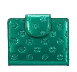 Damski portfel z lakierowanej skóry w monogram zapinany na napę, zielony, 34-1-362-00, Zdjęcie 1