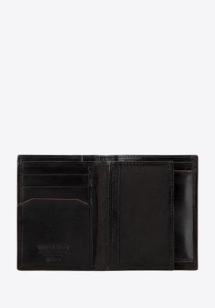 Męski portfel skórzany z brązową lamówką średni pionowy, czarny, 26-1-456-1, Zdjęcie 1