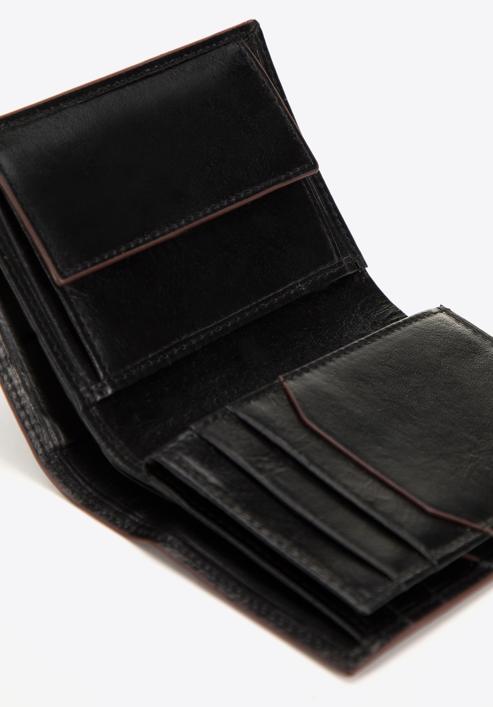 Męski portfel skórzany z brązową lamówką średni pionowy, czarny, 26-1-456-1, Zdjęcie 4