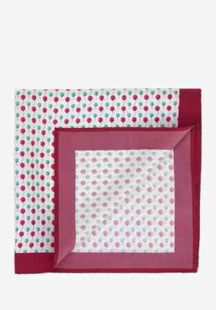 Patterned silk pocket square, white - burgundy, 96-7P-001-X1, Photo 1