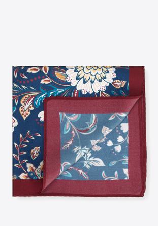Patterned silk pocket square, burgundy-navy blue, 96-7P-001-X10, Photo 1