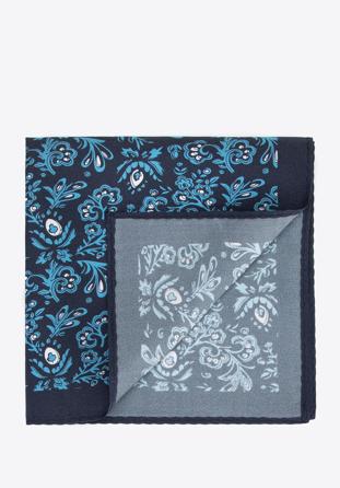 Patterned silk pocket square, navy blue-blue, 96-7P-001-X13, Photo 1