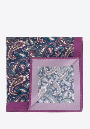 Patterned silk pocket square, violet-beige, 96-7P-001-X16, Photo 1