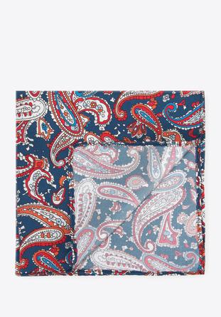 Patterned silk pocket square, red-navy blue, 96-7P-001-X18, Photo 1