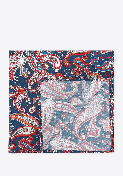 Patterned silk pocket square, red-navy blue, 96-7P-001-X8, Photo 1