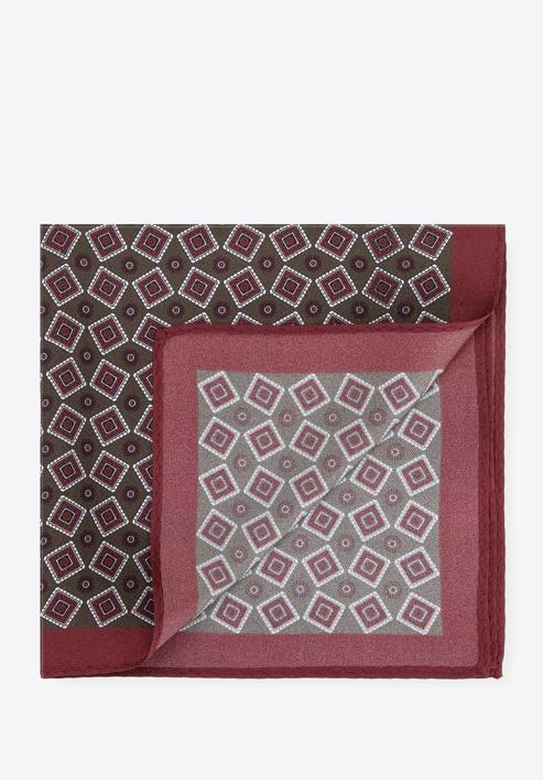 Patterned silk pocket square, burgundy-brown, 96-7P-001-X15, Photo 1