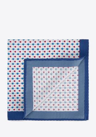 Patterned silk pocket square, white-navy blue, 96-7P-001-X2, Photo 1