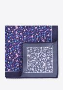 Patterned silk pocket square, navy blue - purple, 96-7P-001-X11, Photo 1