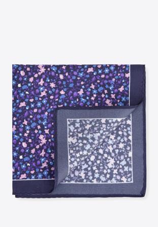 Patterned silk pocket square, navy blue - purple, 96-7P-001-X22, Photo 1