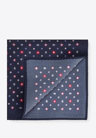 Patterned silk pocket square, navy blue-burgundy, 96-7P-001-X25, Photo 1
