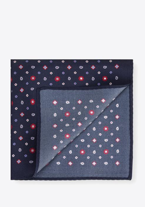 Patterned silk pocket square, navy blue-burgundy, 96-7P-001-X1, Photo 1