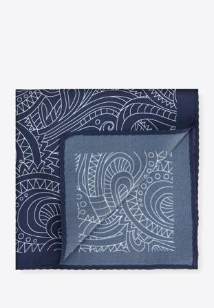 Patterned silk pocket square, navy blue-white, 96-7P-001-X7, Photo 1