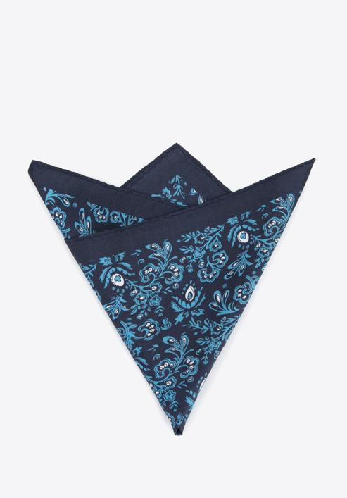 Patterned silk pocket square, navy blue-blue, 96-7P-001-X1, Photo 2