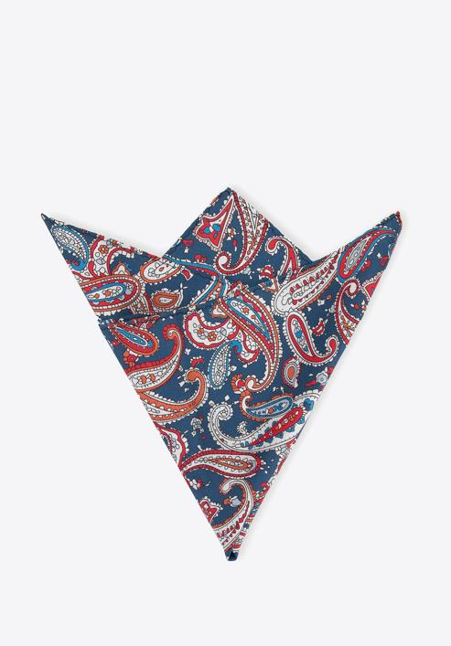 Patterned silk pocket square, red-navy blue, 96-7P-001-X3, Photo 2