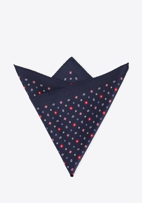 Patterned silk pocket square, navy blue-burgundy, 96-7P-001-X1, Photo 2