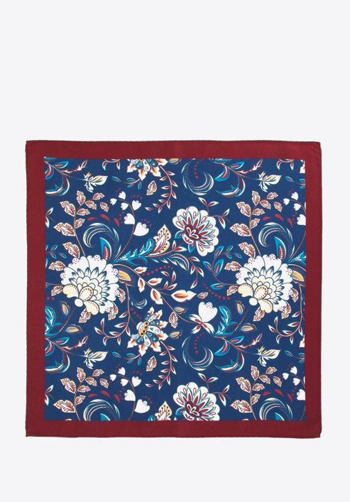 Patterned silk pocket square, burgundy-navy blue, 96-7P-001-X20, Photo 3