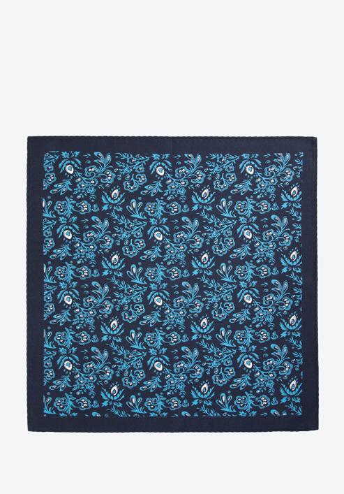 Patterned silk pocket square, navy blue-blue, 96-7P-001-X1, Photo 3
