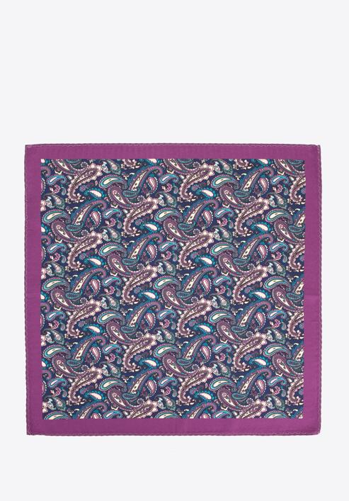 Patterned silk pocket square, violet-beige, 96-7P-001-X1, Photo 3