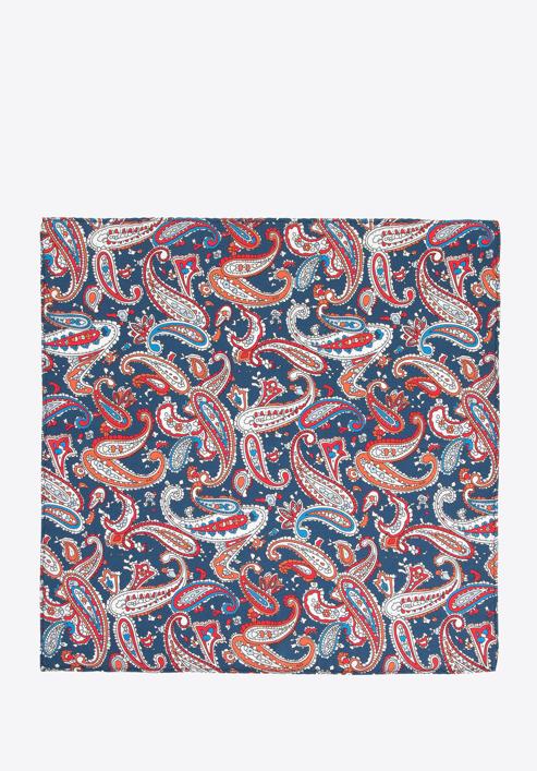 Patterned silk pocket square, red-navy blue, 96-7P-001-X3, Photo 3