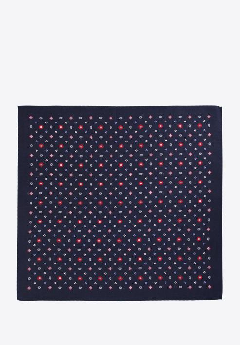 Patterned silk pocket square, navy blue-burgundy, 96-7P-001-X1, Photo 3