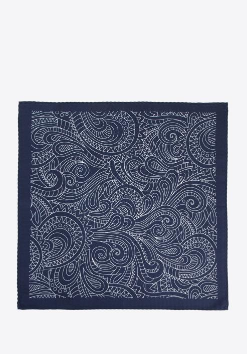 Patterned silk pocket square, navy blue-white, 96-7P-001-X3, Photo 3