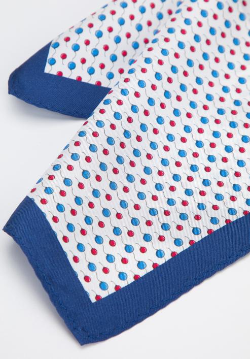 Patterned silk pocket square, white-navy blue, 96-7P-001-X1, Photo 5