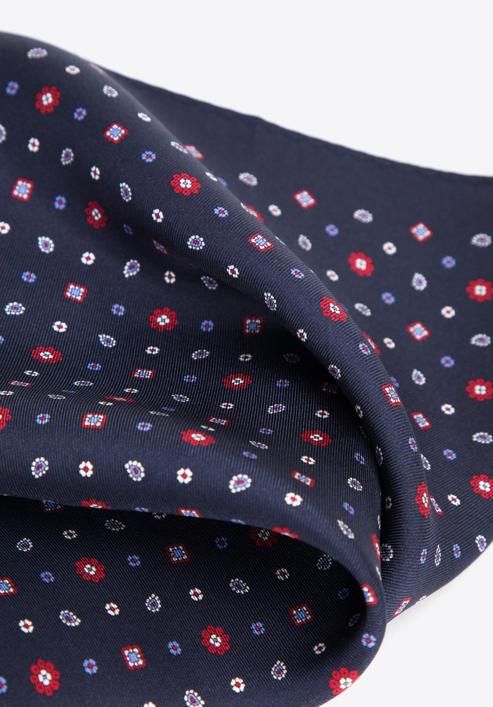 Patterned silk pocket square, navy blue-burgundy, 96-7P-001-X1, Photo 5