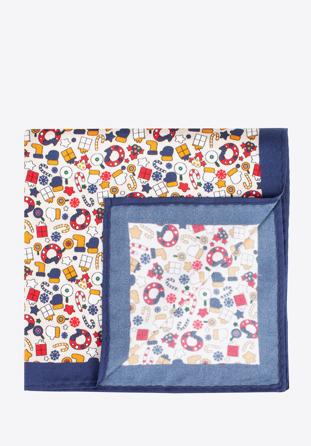 Patterned silk pocket square, navy blue-beige, 97-7P-001-X3, Photo 1
