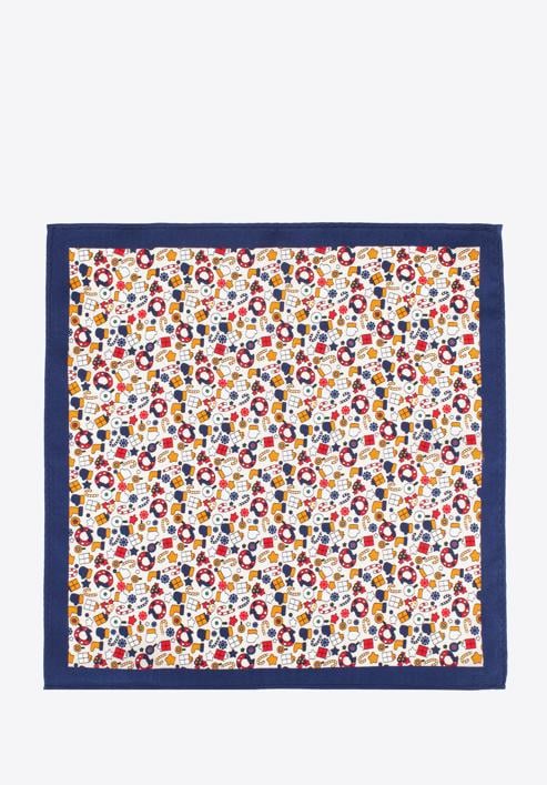 Patterned silk pocket square, navy blue-beige, 97-7P-001-X4, Photo 3