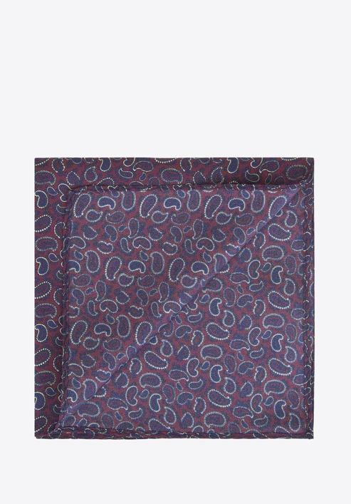 Patterned silk pocket square, burgundy-navy blue, 91-7P-001-X1, Photo 1