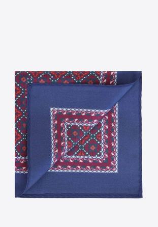 Patterned silk pocket square, red-navy blue, 91-7P-001-X3, Photo 1