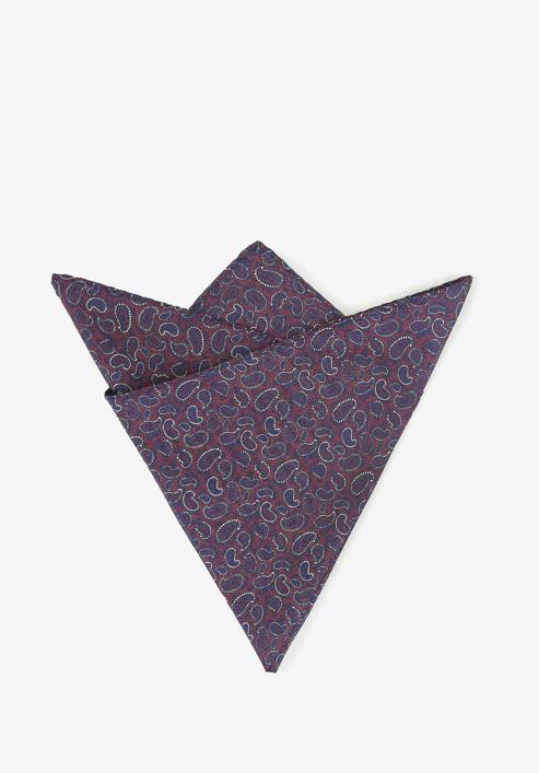 Patterned silk pocket square, burgundy-navy blue, 91-7P-001-X1, Photo 2