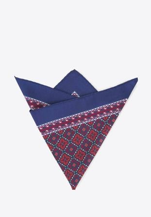 Patterned silk pocket square, red-navy blue, 91-7P-001-X3, Photo 1