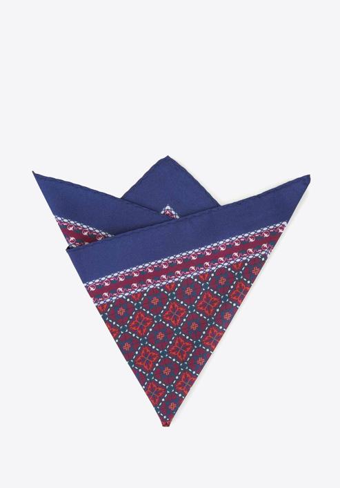 Patterned silk pocket square, red-navy blue, 91-7P-001-X3, Photo 2