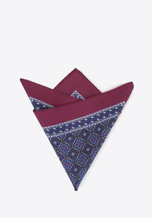 Patterned silk pocket square, navy blue-burgundy, 91-7P-001-X4, Photo 1