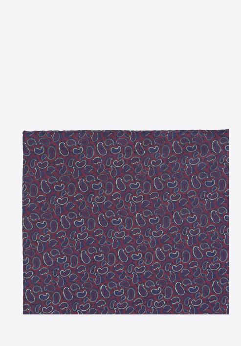 Patterned silk pocket square, burgundy-navy blue, 91-7P-001-X1, Photo 4