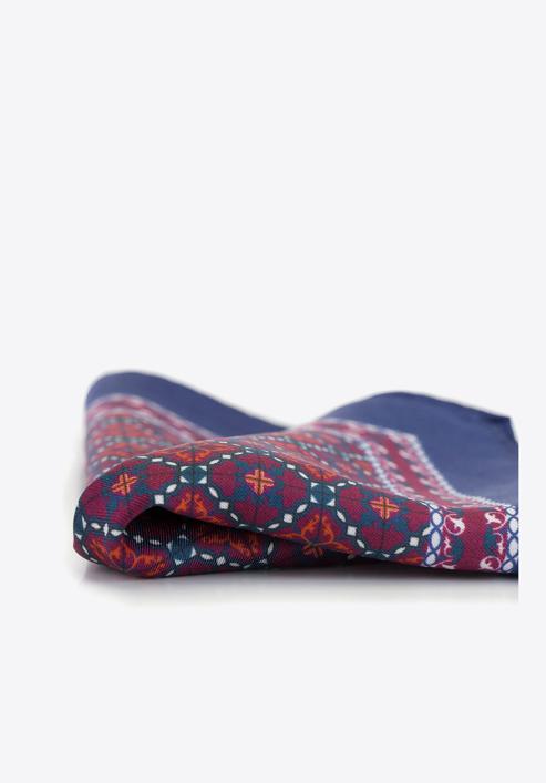 Patterned silk pocket square, red-navy blue, 91-7P-001-X3, Photo 4