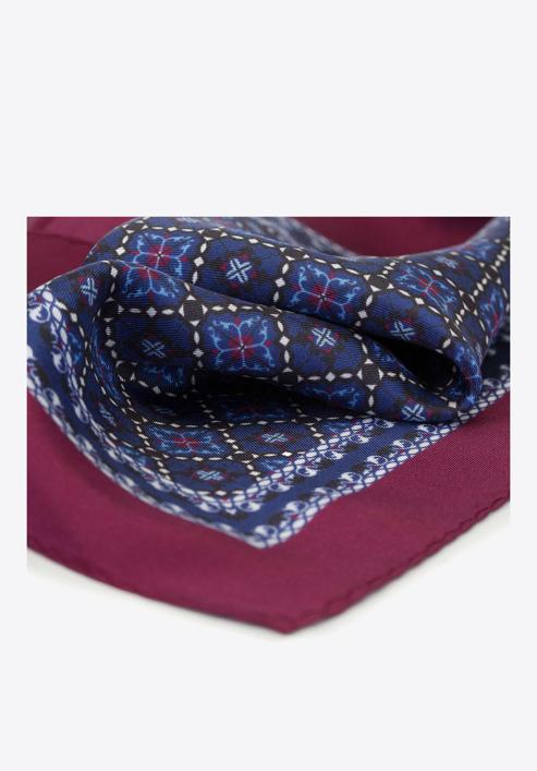 Patterned silk pocket square, navy blue-burgundy, 91-7P-001-X1, Photo 5