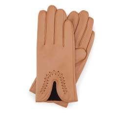 Damskie rękawiczki skórzane z wcięciem, camelowy, 39-6-552-LB-L, Zdjęcie 1