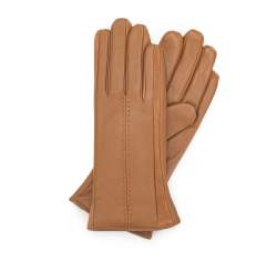 Damskie rękawiczki skórzane z zamszowymi wstawkami, camelowy, 39-6-559-LB-X, Zdjęcie 1