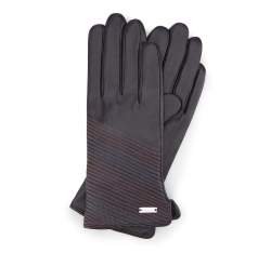 Damskie rękawiczki skórzane ze skośnymi przeszyciami, czarny, 39-6-567-1-L, Zdjęcie 1