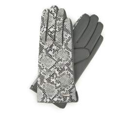 Damskie rękawiczki ze skóry z wężowym motywem, szary, 39-6-914-S-M, Zdjęcie 1