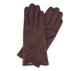 Damskie rękawiczki ze skóry z przeszyciem, bordowy, 44-6-526-1-M, Zdjęcie 1