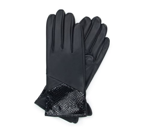 Жіночі шкіряні рукавички зі вставкою з текстурою екзотичної шкіри 45-6A-015-2