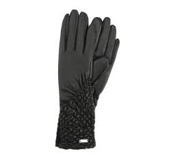Damskie rękawiczki skórzane marszczone, czarny, 39-6L-214-1-M, Zdjęcie 1