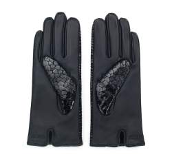 Damskie rękawiczki ze skóry o fakturze croco, czarny, 39-6A-010-1-XS, Zdjęcie 1