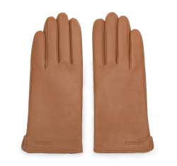 Damskie rękawiczki skórzane gładkie, brązowy, 44-6A-003-5-S, Zdjęcie 1